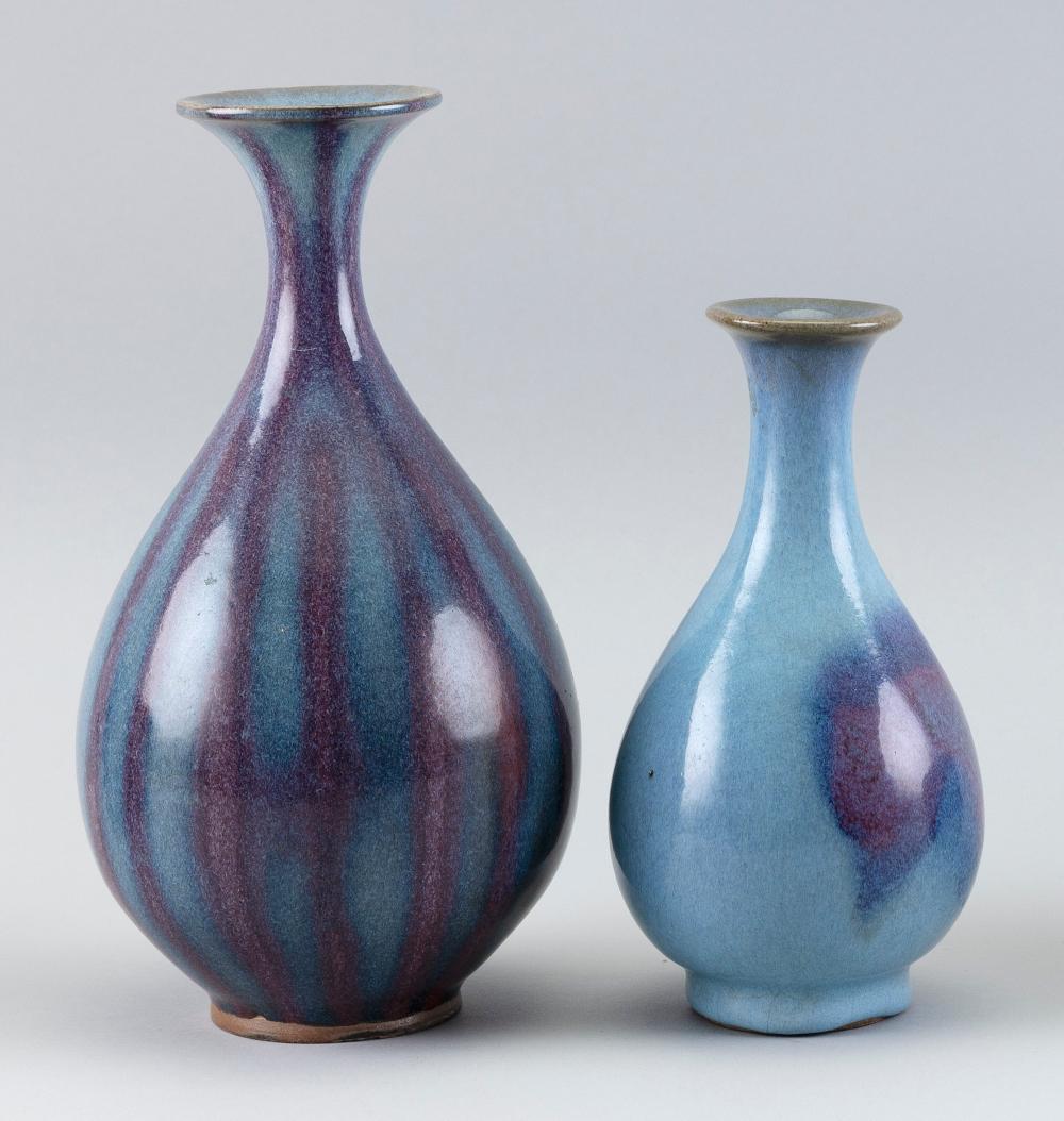 TWO CHINESE JUNYAO POTTERY BOTTLE