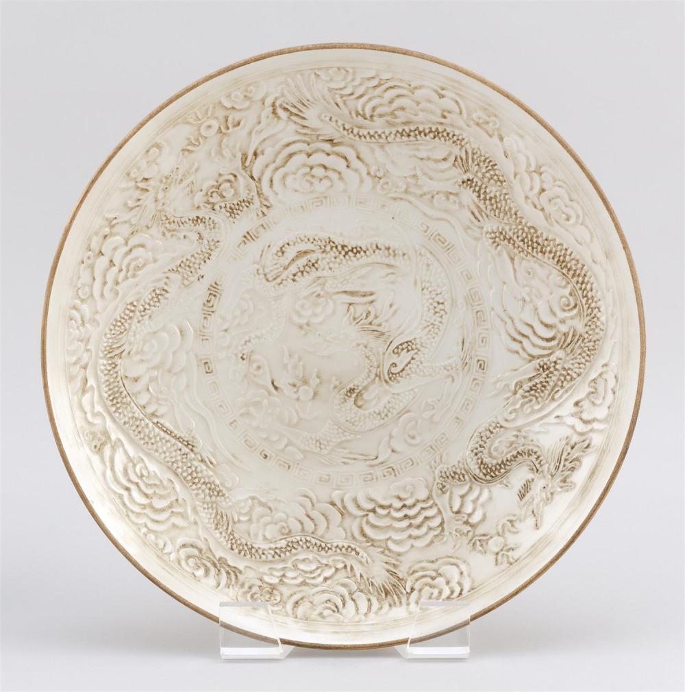 CHINESE CARVED WHITEWARE SHALLOW