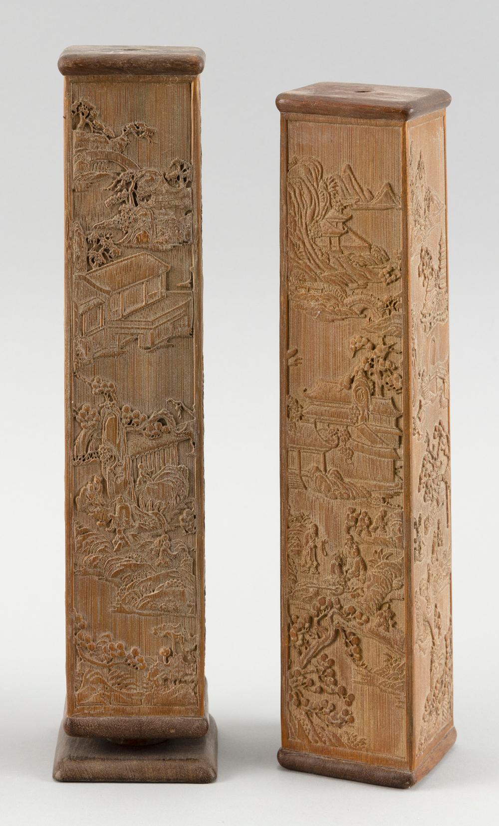 PAIR OF CHINESE CARVED BAMBOO JOSS
