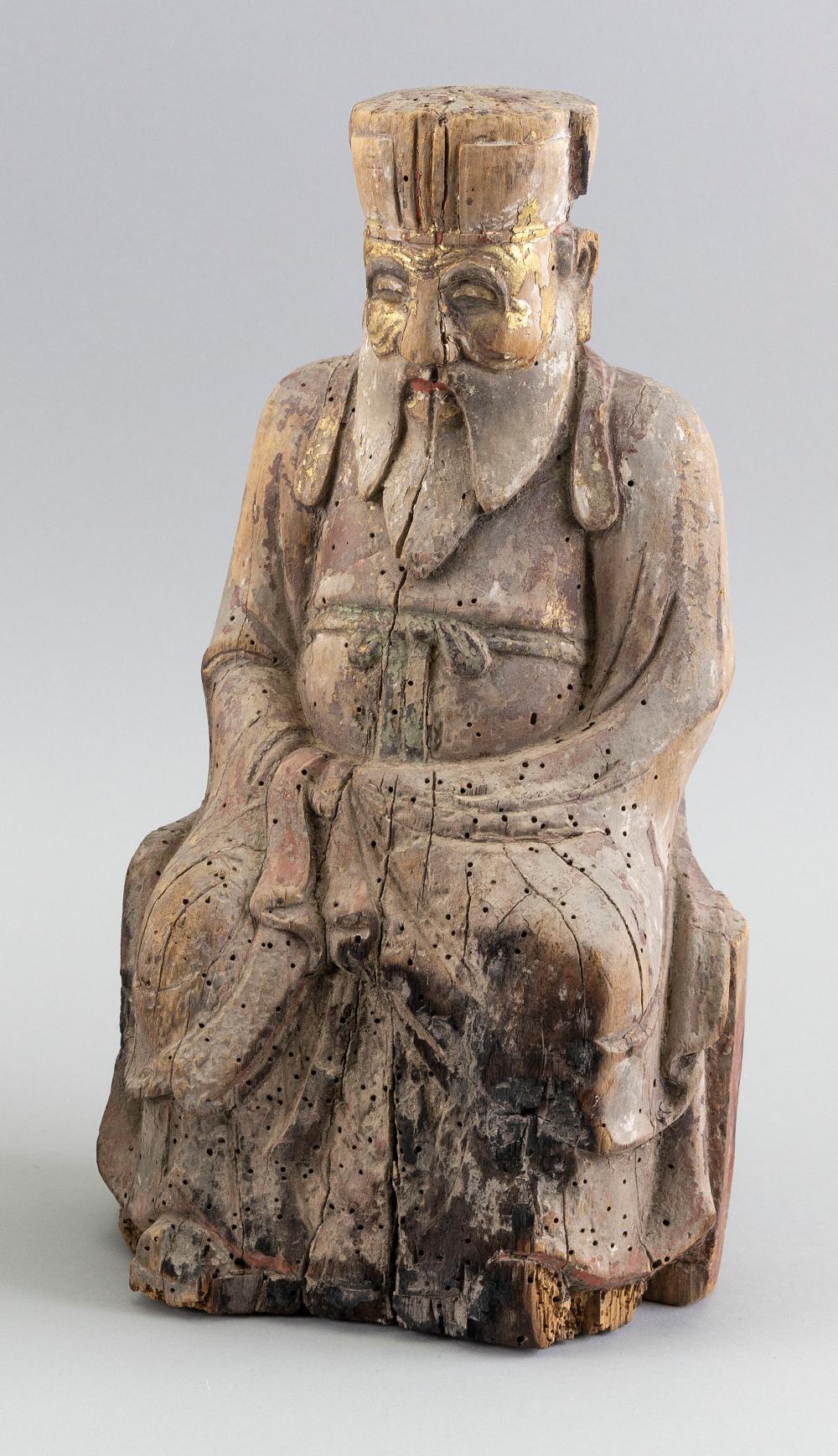 CHINESE CARVED WOOD TEMPLE FIGURE