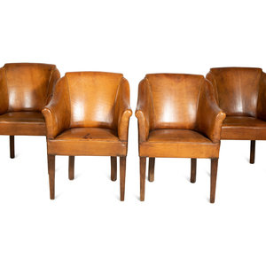 A Set of Four Leather-Upholstered