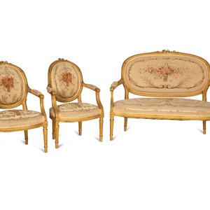 A Louis XVI Style Giltwood Three-Piece