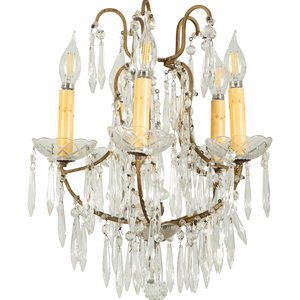 A Gilt Metal and Cut Glass Five-Light