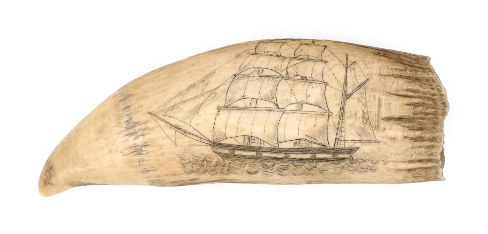 * ENGRAVED WHALE'S TOOTH WITH WHALING