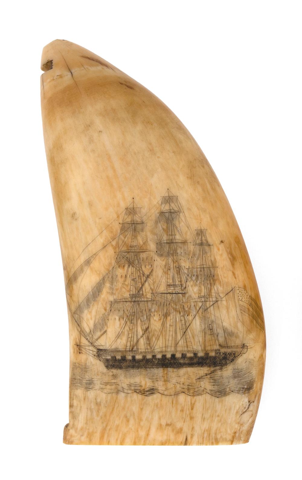 SCRIMSHAW WHALE S TOOTH WITH SHIP 34c64f