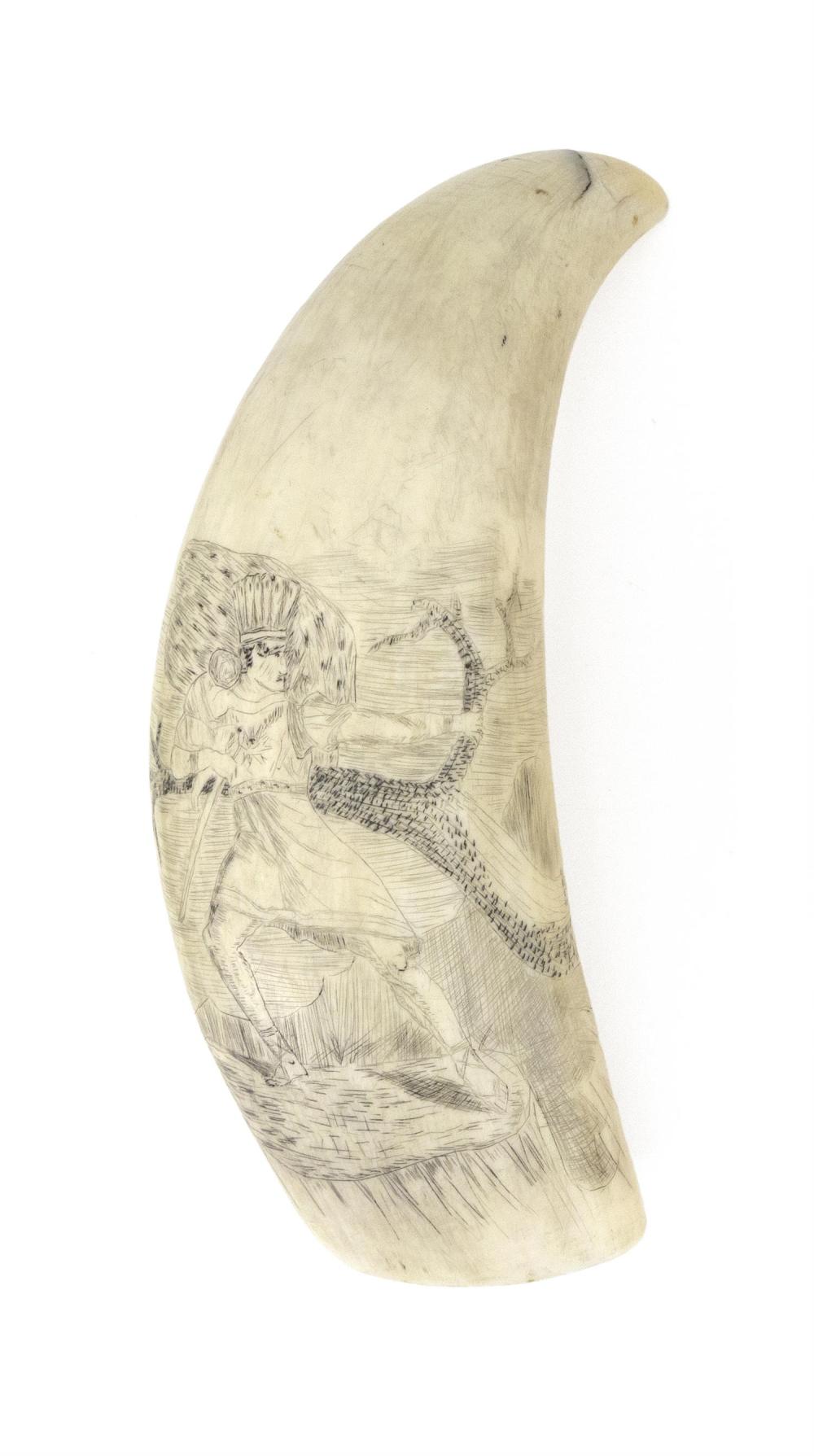 SCRIMSHAW WHALE S TOOTH DEPICTING 34c654