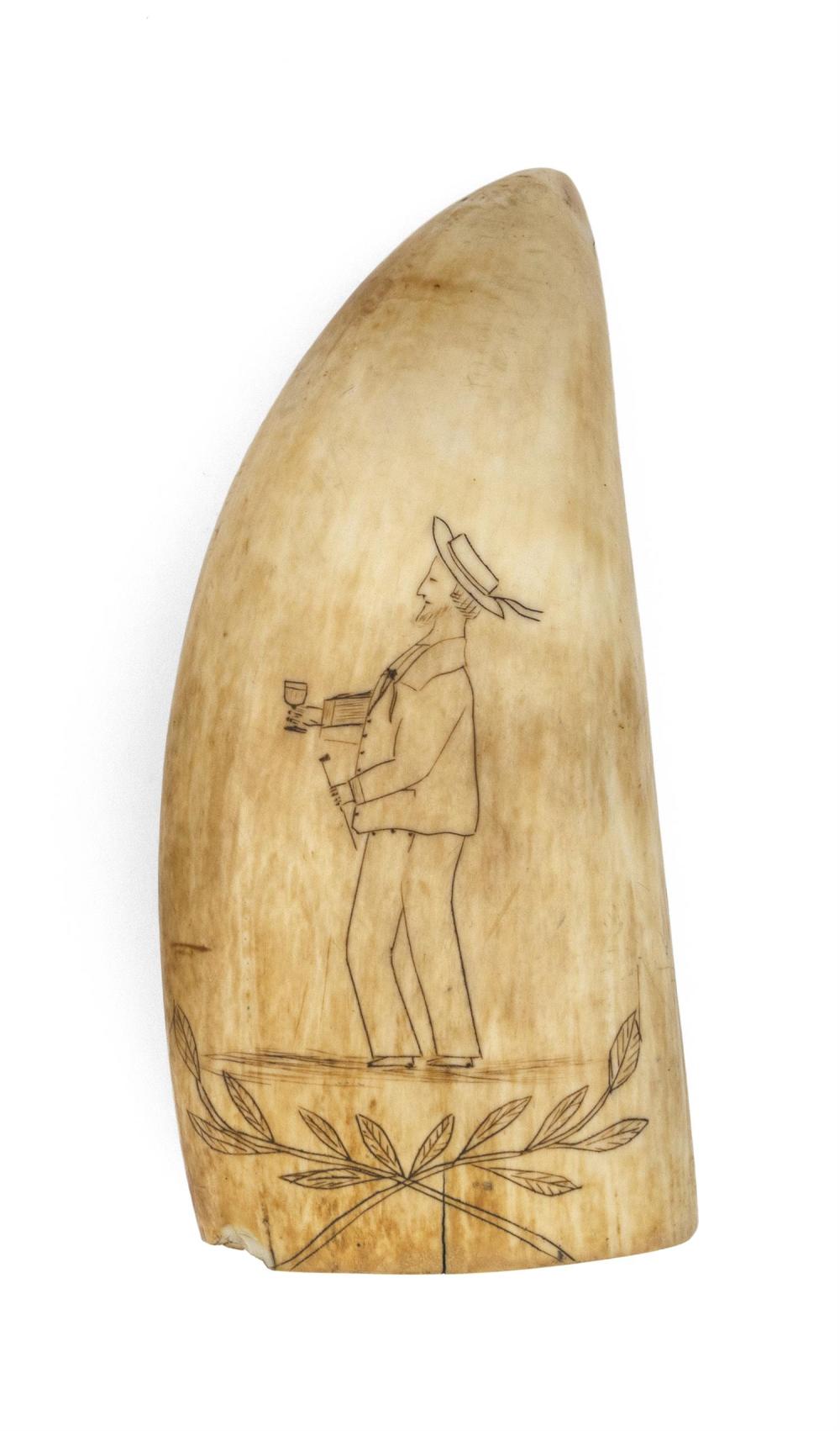SCRIMSHAW WHALE S TOOTH DEPICTING 34c662
