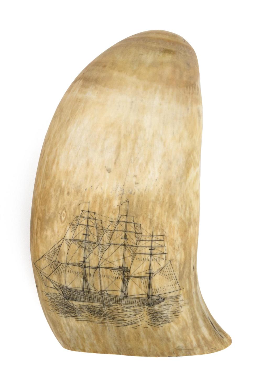 SCRIMSHAW WHALE'S TOOTH WITH SHIP