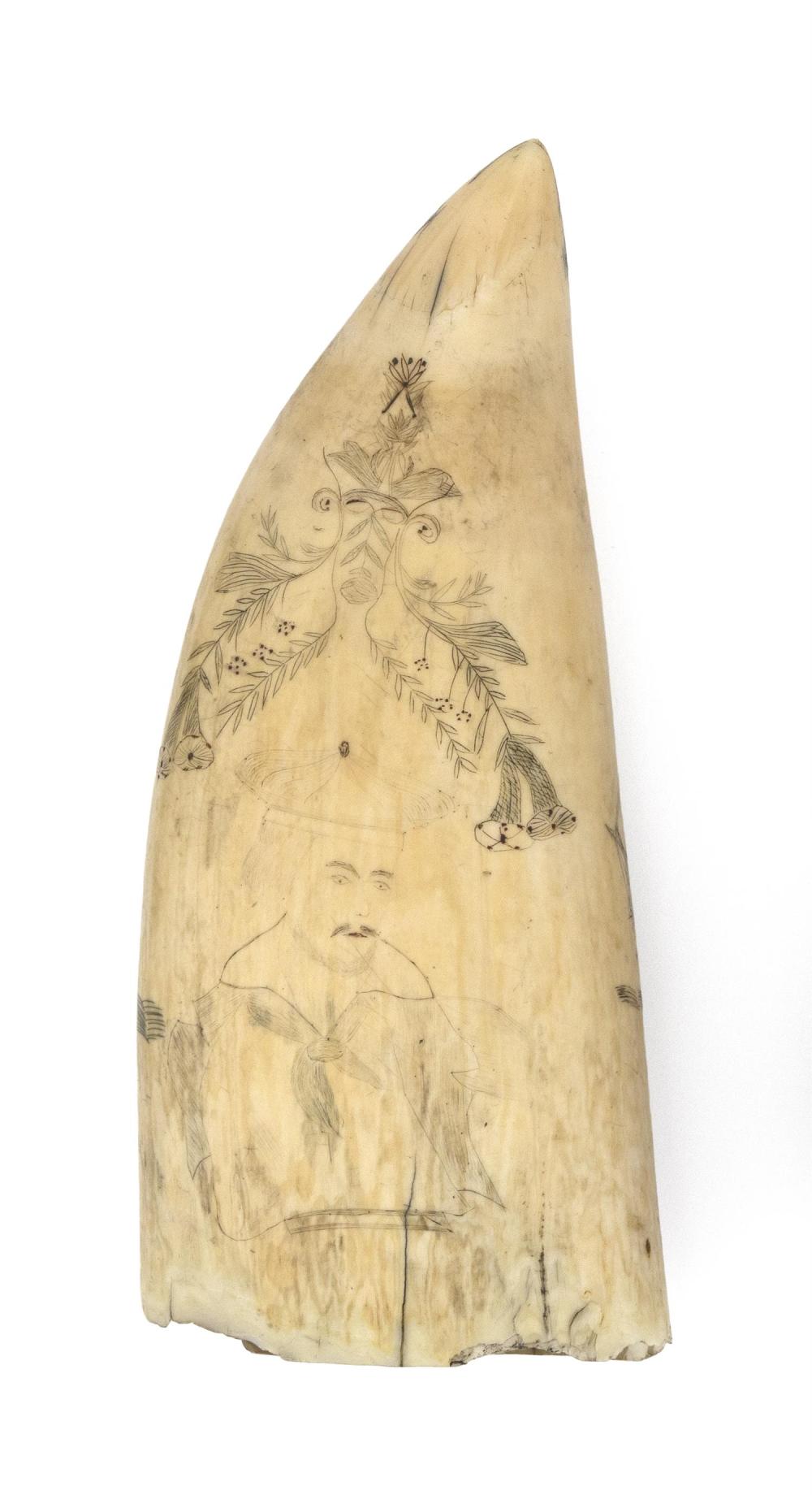 POLYCHROME SCRIMSHAW WHALE S TOOTH 34c676