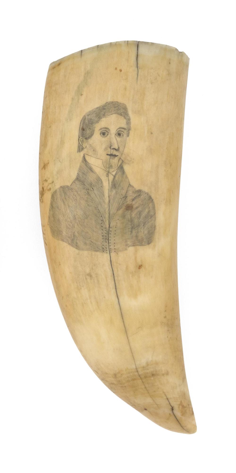 SCRIMSHAW WHALE'S TOOTH WITH FINE