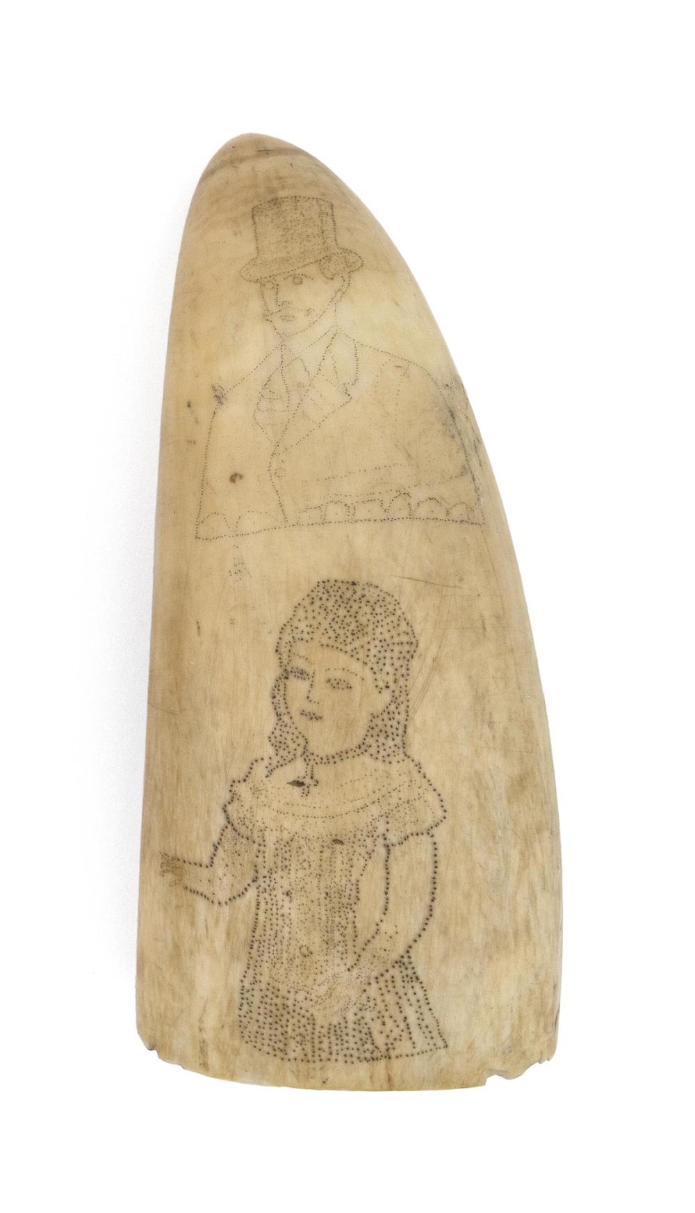 SCRIMSHAW WHALE'S TOOTH WITH THREE