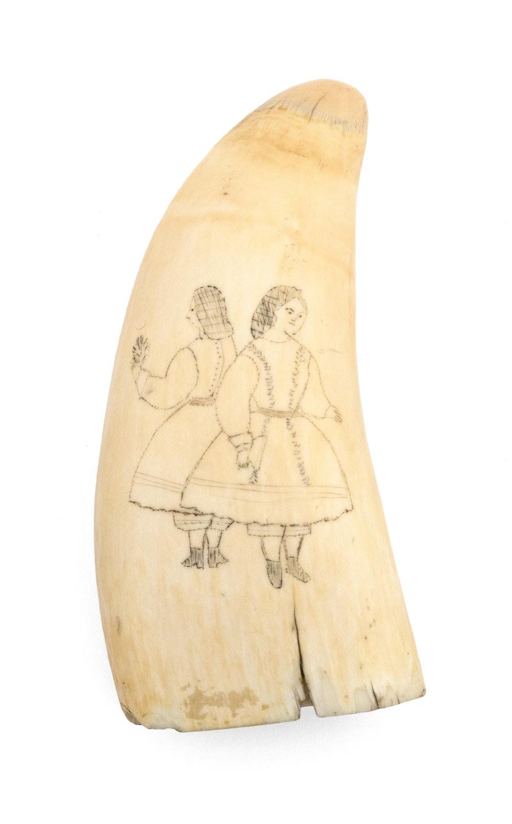 SCRIMSHAW WHALE’S TOOTH DEPICTING