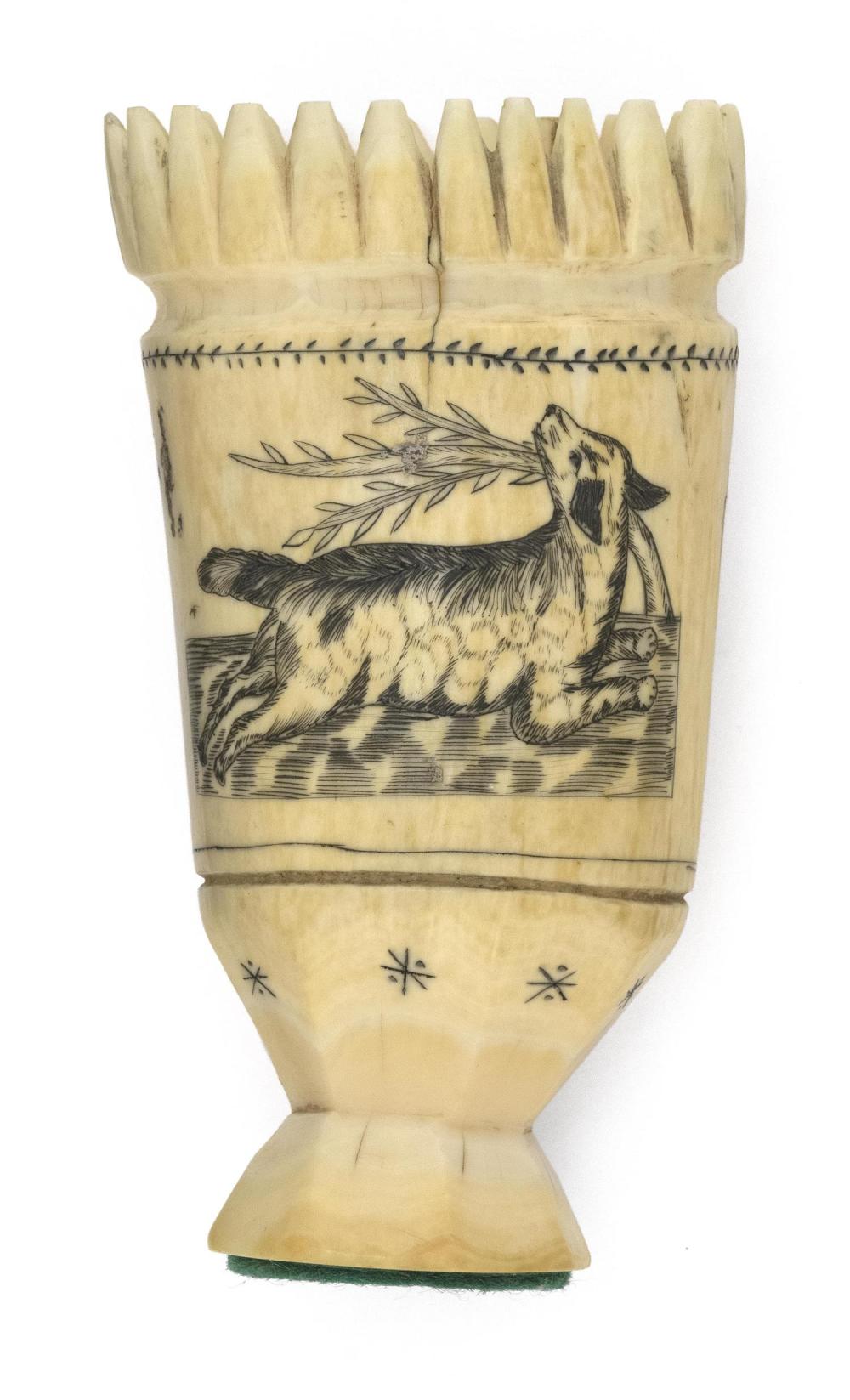 SCRIMSHAW WHALE S TOOTH VASE MID 19TH 34c6d3