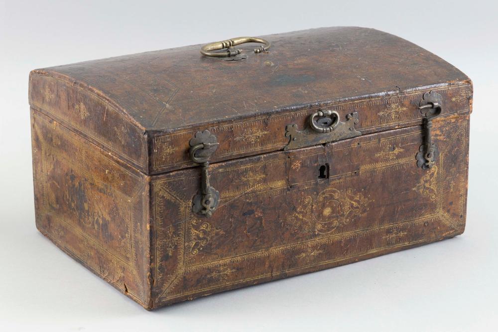 LEATHER COVERED DOCUMENT BOX 19TH 34c9a5
