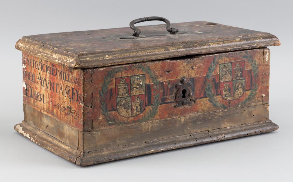 PAINTED WOODEN DOCUMENT BOX 17TH 18TH 34c9d6