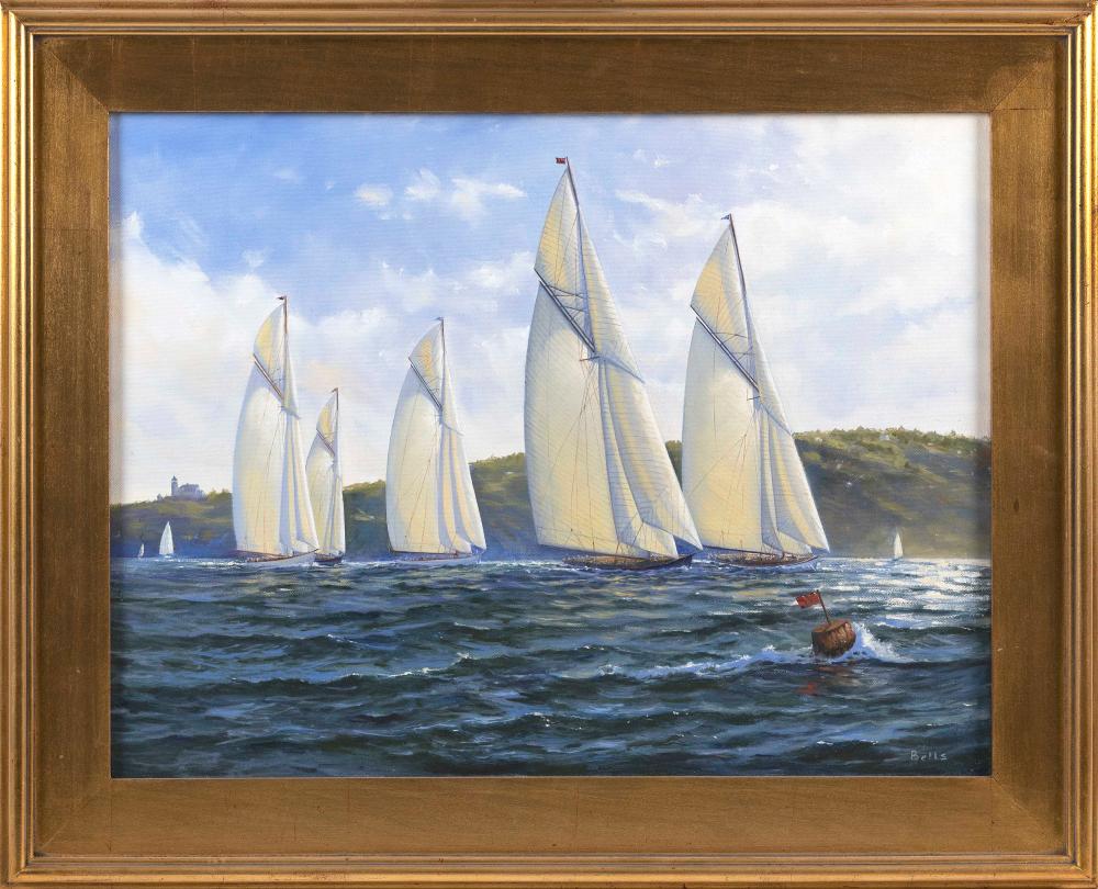 PAINTING OF A YACHT RACE OIL ON