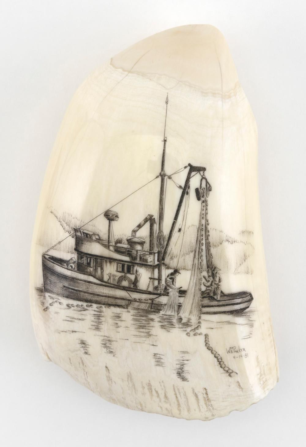 ENGRAVED WHALE S TOOTH DEPICTING 34ca20