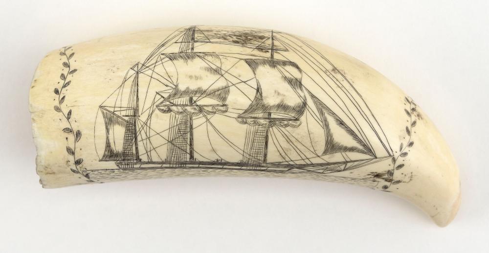  ENGRAVED WHALE S TOOTH DEPICTING 34ca21