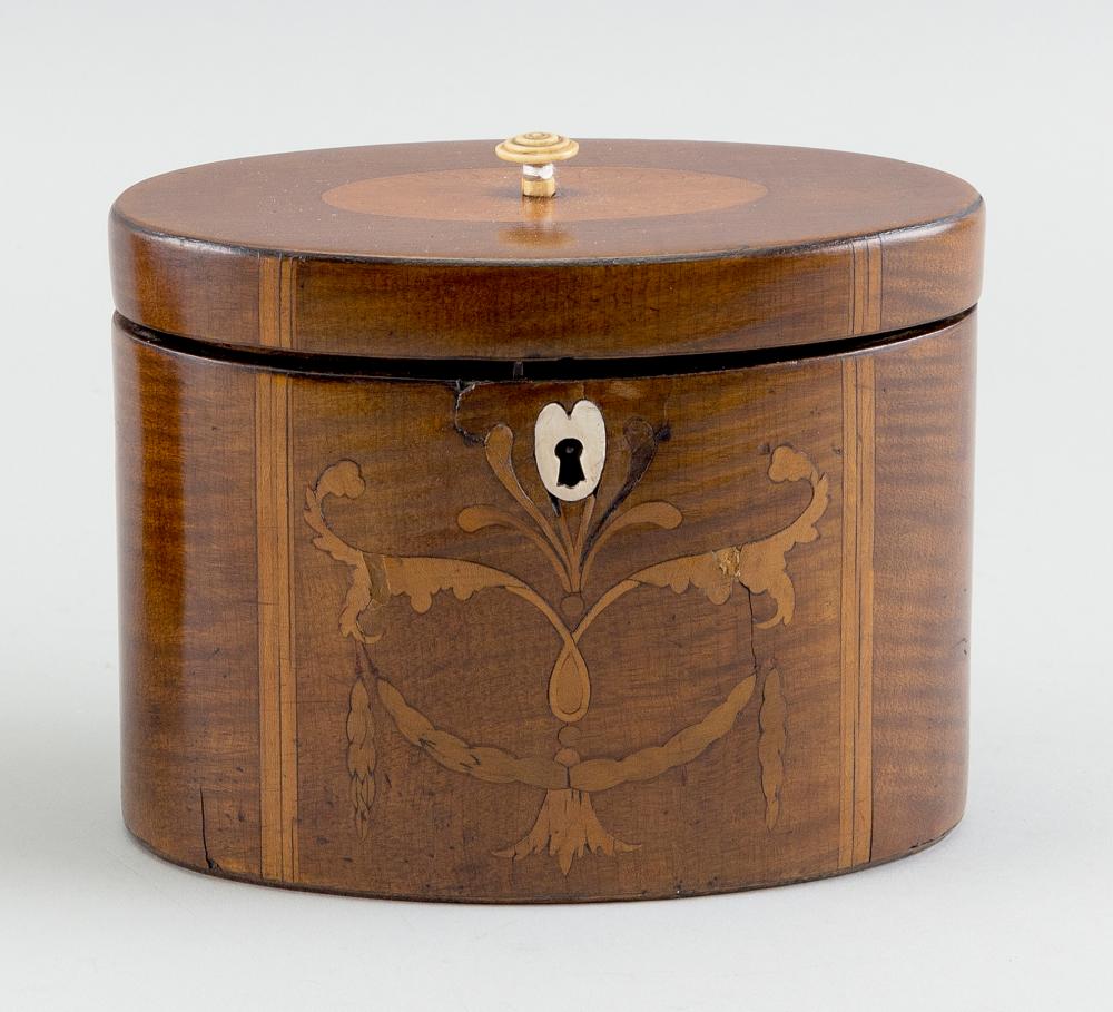 ENGLISH OVAL TEA CADDY 19TH CENTURY 34caba