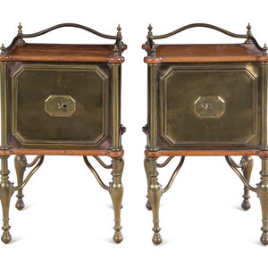 A Pair of Italian Brass and Oak