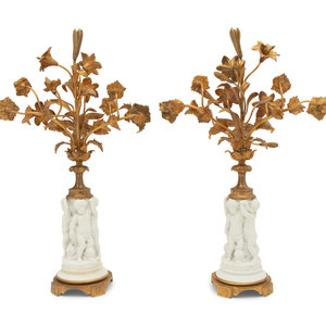 A Pair of Gilt Metal Mounted Bisque