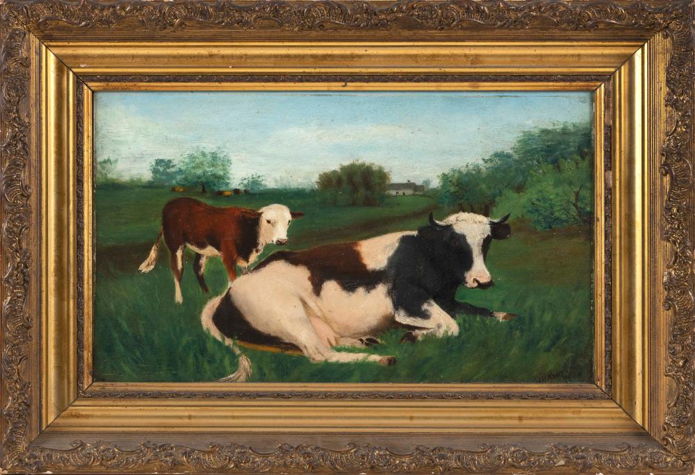 PAINTING OF COWS IN A FIELD DATED 34cb0f