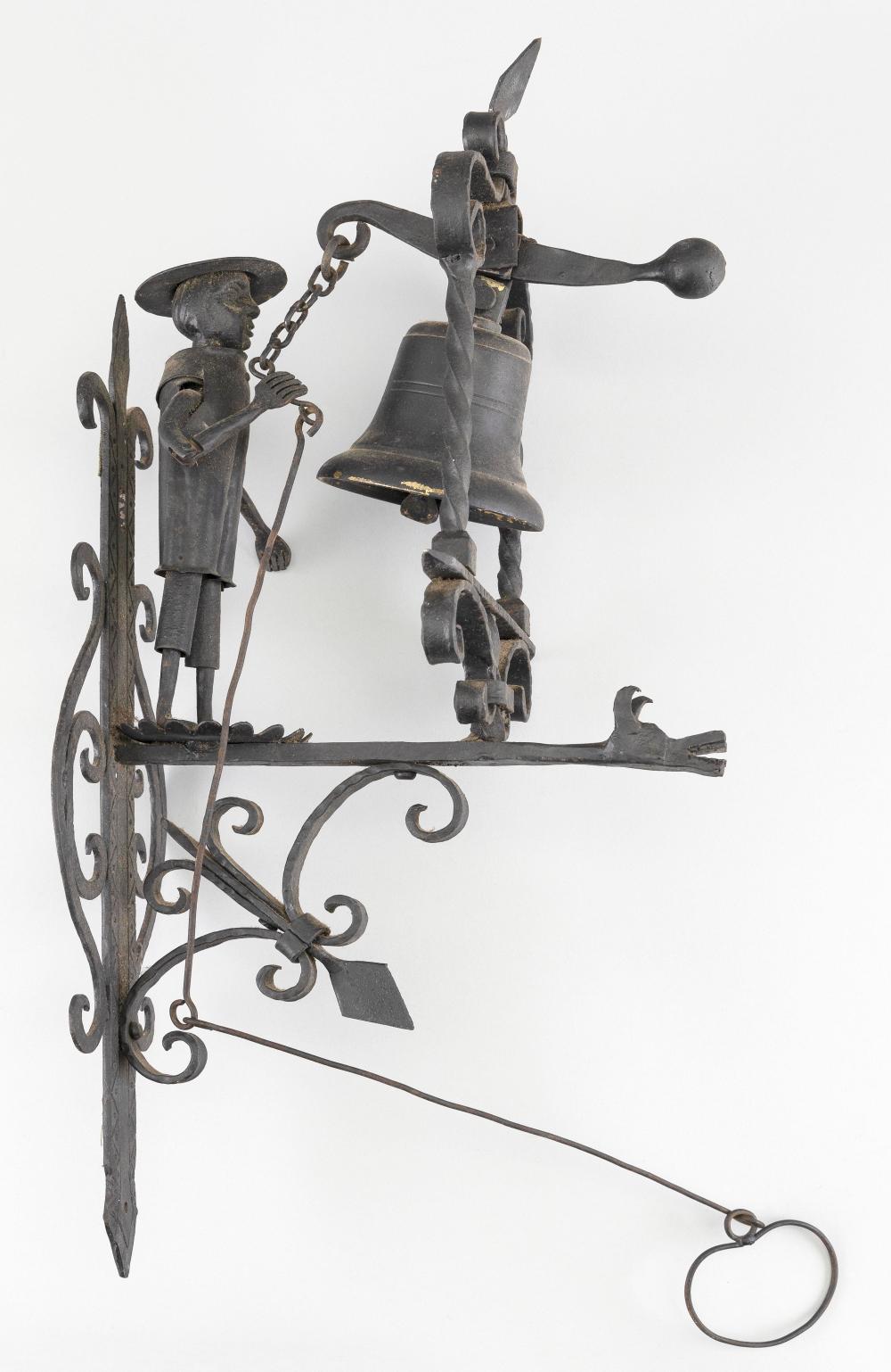 UNUSUAL WROUGHT IRON FIGURAL BELL 34cb5d