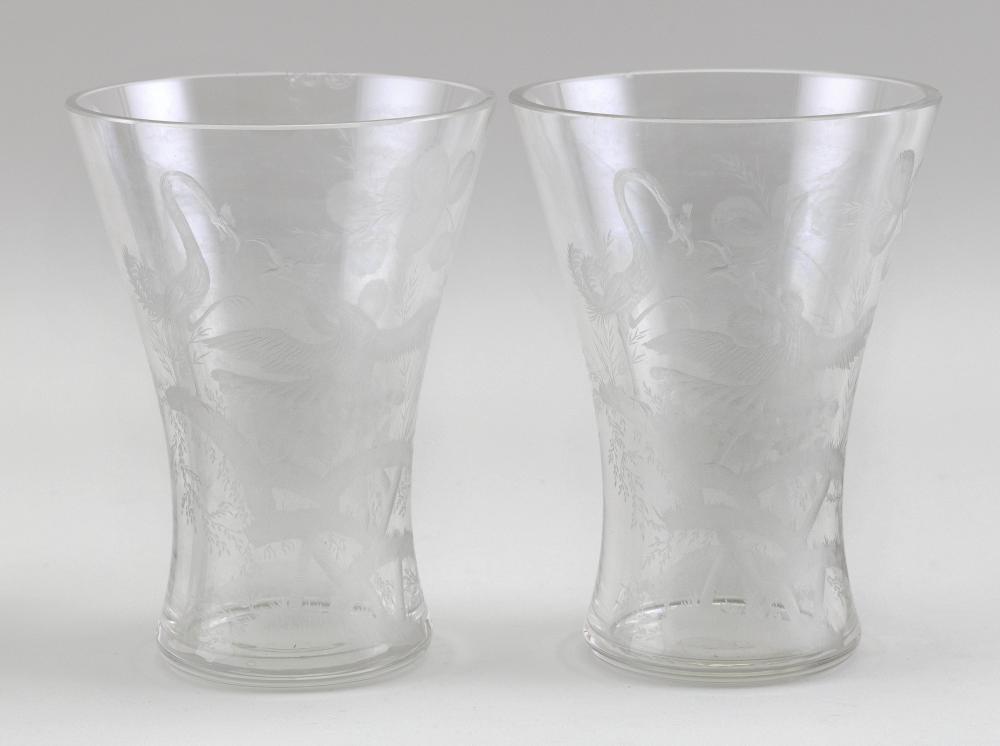 PAIR OF ENGRAVED CRYSTAL VASES