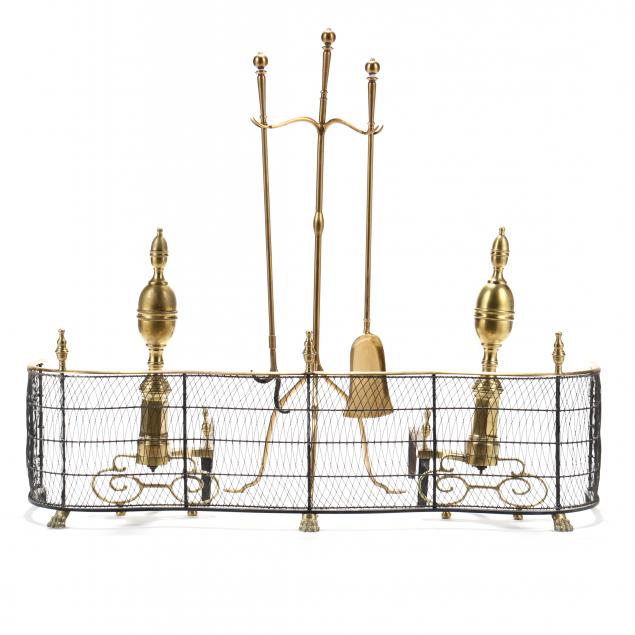 A GROUPING OF BRASS FIREPLACE ACCESORIES