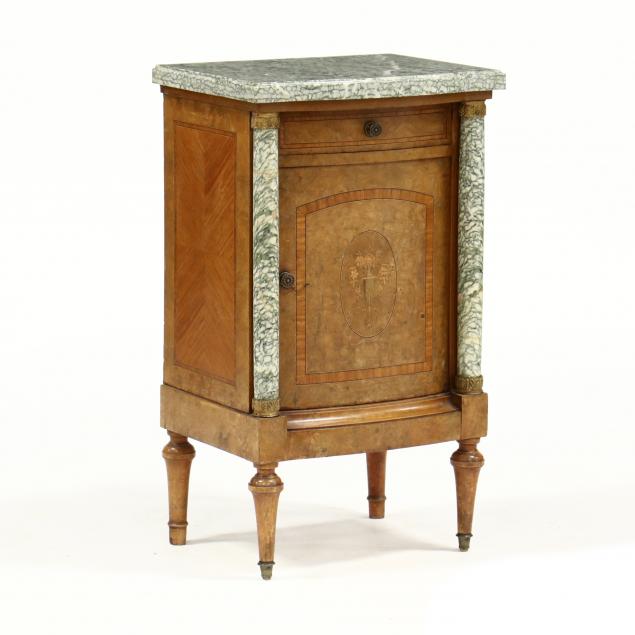 FRENCH MARBLE AND INLAID SIDE CABINET