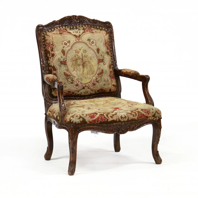 ANTIQUE LOUIS XV STYLE CARVED FAUTEUIL 34a51c