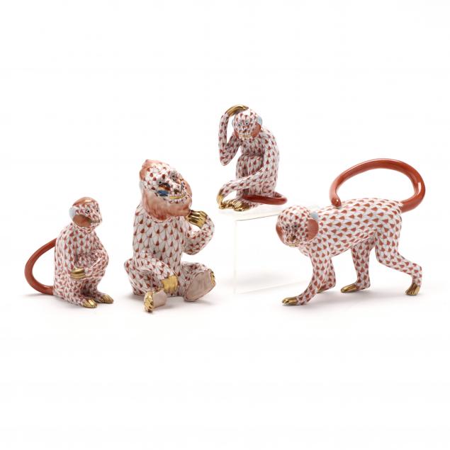 FOUR HEREND PORCELAIN SIMIANS To