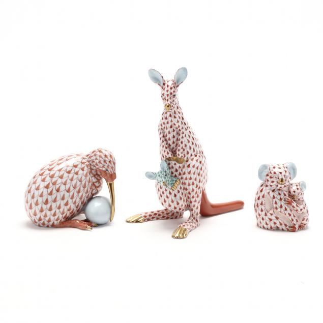 THREE HEREND ANIMAL FIGURINES REPRESENTING 34a57a