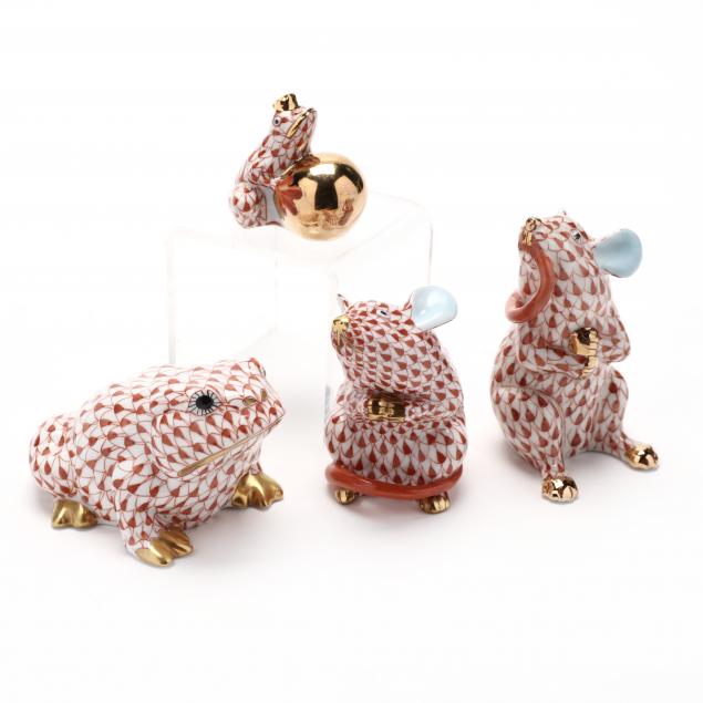 FOUR HEREND PORCELAIN ANIMALS The Frog