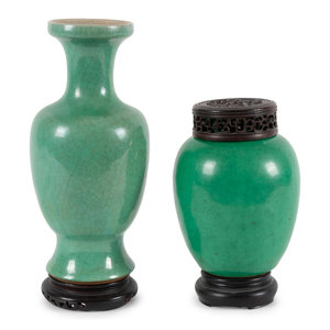 Two Chinese Monochrome Green Glazed 34a58c