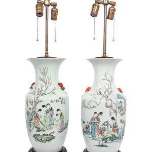 A Pair of Chinese Qianjiang Enameled