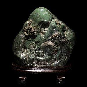 A Chinese Carved Spinach Jade Landscape  34a5e9
