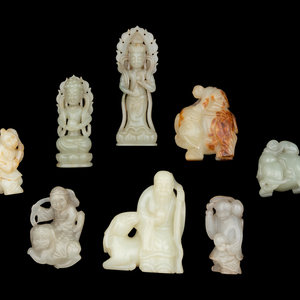 Eight Chinese Carved Jade Figures comprising 34a5ec