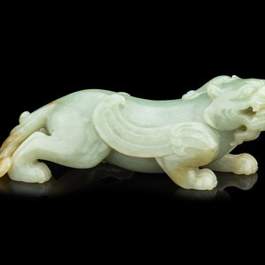 A Chinese Celadon Jade Figure of a Mythical