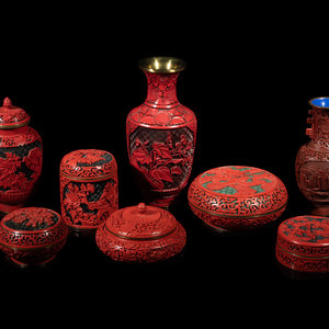 Eight Chinese Carved Red Lacquered 34a60d