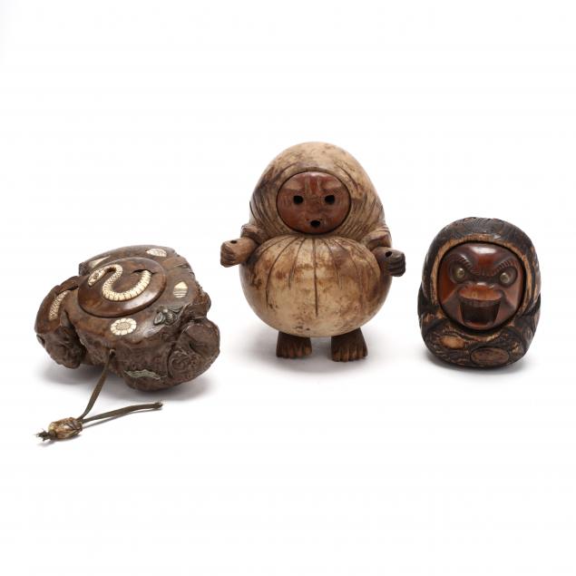 THREE JAPANESE WOODEN CARVINGS