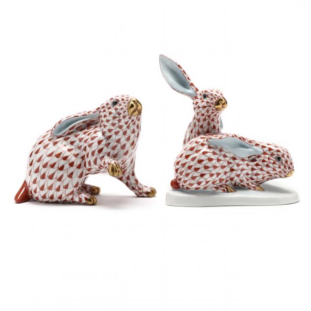 TWO HEREND PORCELAIN RABBITS #5335 with