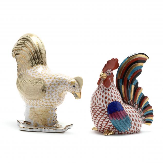 TWO HEREND PORCELAIN ROOSTERS 5016 34a6af