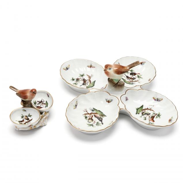 TWO HEREND ROTHSCHILD BIRD DISHES WITH