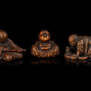 Three Japanese Carved Boxwood Figural Form 34a6ea