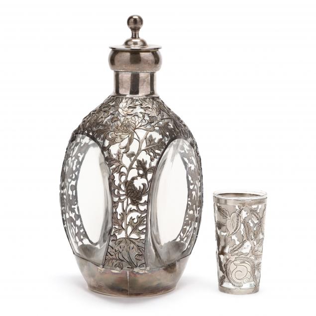 SILVER OVERLAY PINCH BOTTLE DECANTER 34a6f7