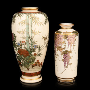 Two Japanese Satsuma Floral Vases MARKED 34a70d