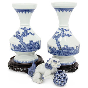 Three Japanese Blue and White Porcelain