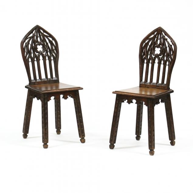 PAIR OF GOTHIC REVIVAL CARVED OAK