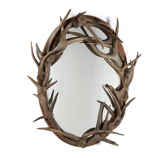 ADIRONDACK STYLE OVAL ANTLER MIRROR